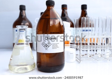 Chlorine in chemical container , chemical in the laboratory and industry, Raw materials used in production or analysis