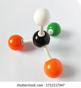 Chlorodifluoromethane molecular structure isolated on white background. Chemical formula is CHClF2.