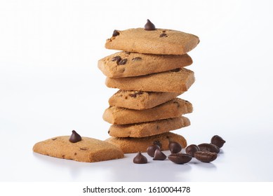 Choco Chip And Coffee Cookies On White Background