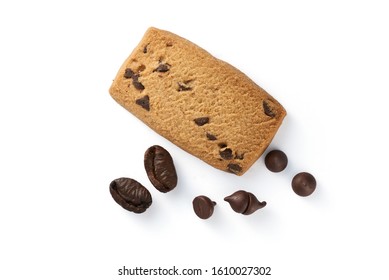 Choco Chip And Coffee Cookies On  White Background
