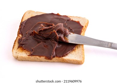 Choco Spread With Bread On White Background