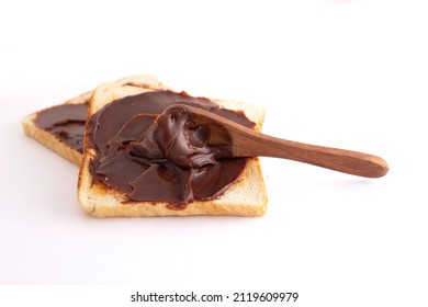 Choco Spread With Bread On White Background