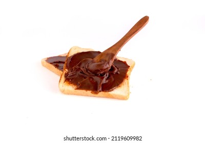 Choco Spread With Bread On White Background