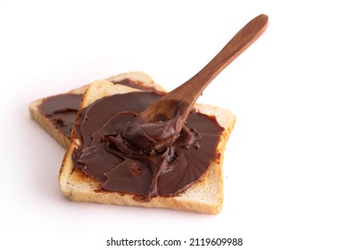 Choco Spread With Bread On White Background