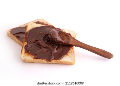 Choco Spread With Bread On White Background