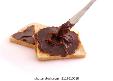 Choco Spread With Bread On White Background