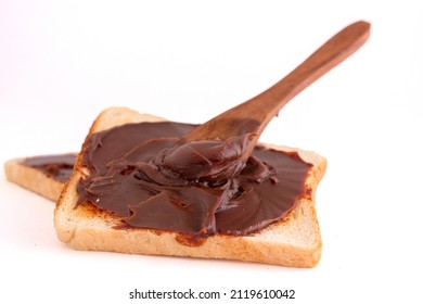 Choco Spread With Bread On White Background