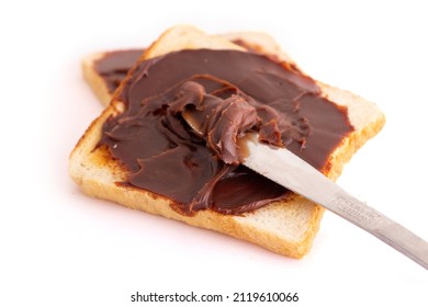 Choco Spread With Bread On White Background