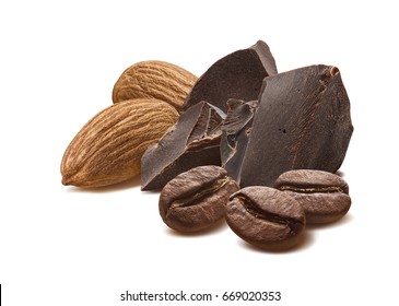 Chocolate Almond Coffee Mocha Beans Isolated On White Background As Package Design Element