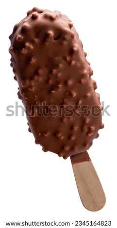 Chocolate and Almond ice cream isolated on white background, Thick Cracking Chocolate and Almond ice cream  on white With clipping path.