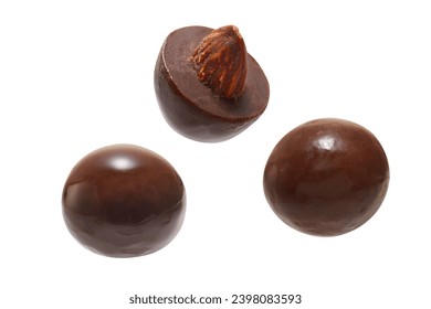 Chocolate balls with hazelnut isolated on white background
