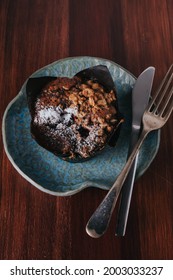 Chocolate Banana Muffin Ready To Eat On The Wooden Table Background