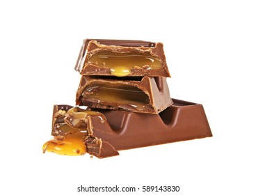 Chocolate Bar With Caramel Isolated On White Background