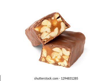 Chocolate bar with caramel and peanut isolated on white background. - Powered by Shutterstock