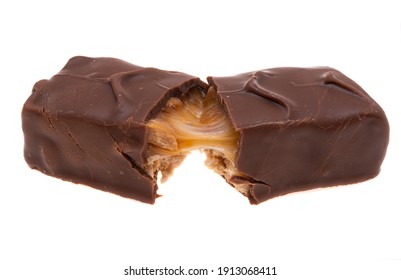 chocolate bar with nuts isolated on white background 