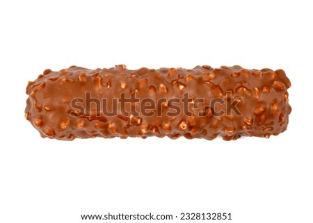 Chocolate bar with nuts isolated on a white background. Chocolate bar top view.