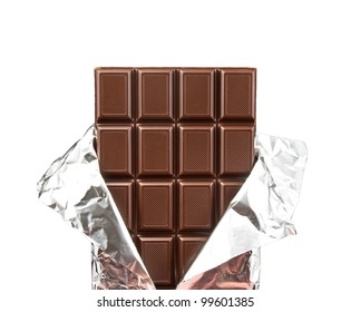 Chocolate Bar With Open Cover On White