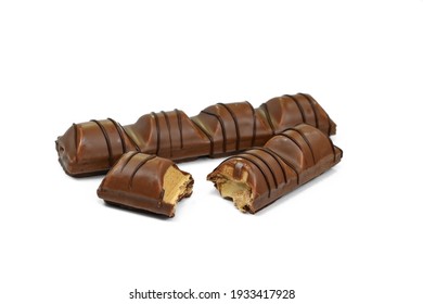 Chocolate Bar With Soft Hazelnut Filling Isolated On White Background.