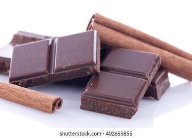 Chocolate bars with cinnamon, closeup