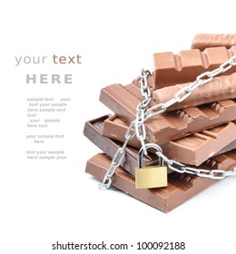 Chocolate Bars Tied Up With Chains. Diet Concept