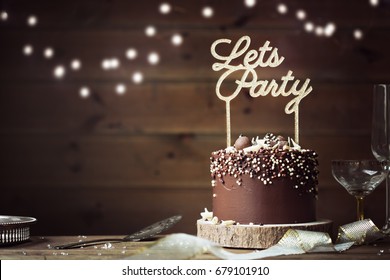 Chocolate Birthday Cake In A Party Setting