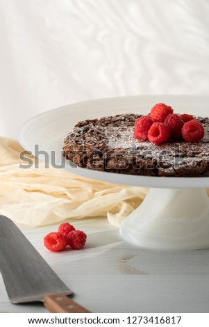 Similar – Image, Stock Photo Pink chocolate brownie in a tray on white table