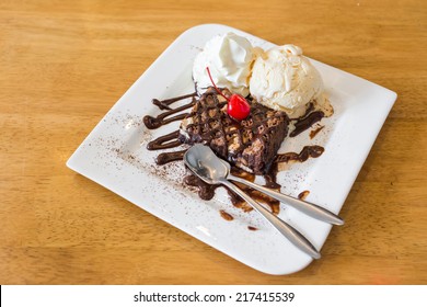 Chocolate Brownie Ice Cream And Cherry