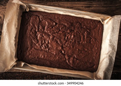 Chocolate Brownie On The Baking Tray