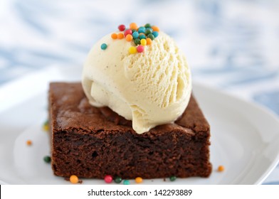 Chocolate Brownie With Vanilla Ice Cream And Sprinkles