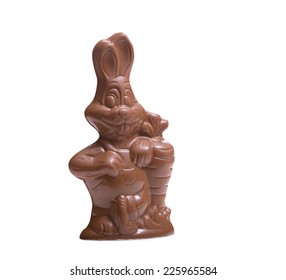 Chocolate Bunny With Carrot, Isolated On White