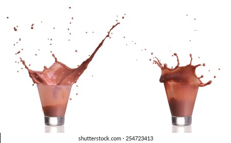 Chocolate Cacao Milk Shake Splash In A Glass On A White Background