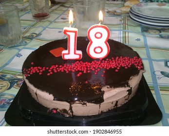 Chocolate Cake With 18th Birthday Candles