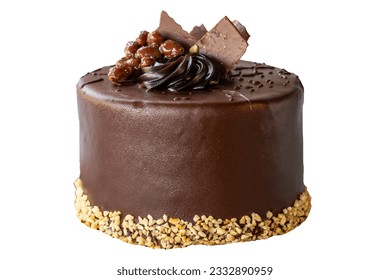 Chocolate cake. Bakery products. Chocolate cake isolated on white background. close up