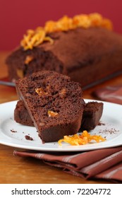 Chocolate Cake With Candied Orange Peel. Shallow Dof