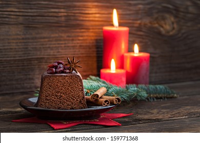 Chocolate Cake For Christmas With Candles 