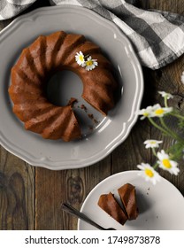 Chocolate Cake With Flowers Food Photography Top View 