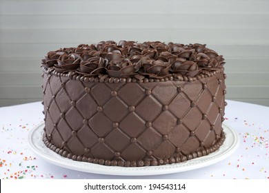 Chocolate Cake With Handmade Chocolate Frosting Roses