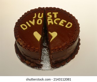 Chocolate cake iced with "Just divorced"