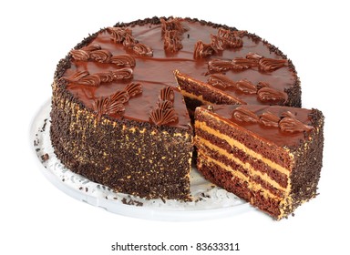 Chocolate Cake, Isolated On A White Background