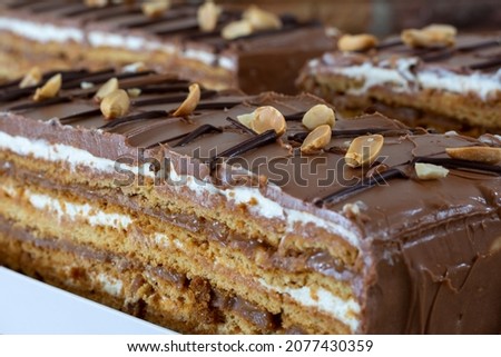 Chocolate cake with peanuts, snickers cake