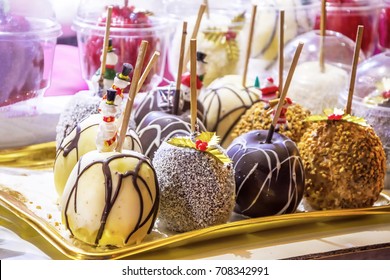 Chocolate Cake Pops In Christmas Market In Paris.