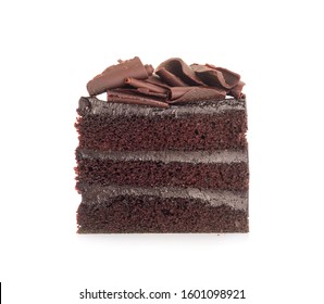 Chocolate Cake Slice With Curl On White Background