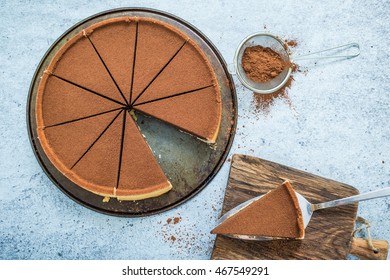 Chocolate Cake Sliced For Sharing, Overhead View