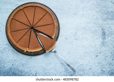 Chocolate Cake Sliced For Sharing, Overhead View