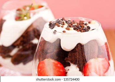 Chocolate Cake Trifle With Strawberry
