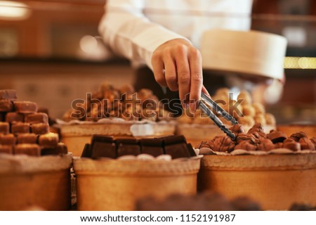 Chocolate Candies In Confectionery Store Closeup