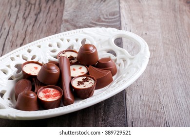 Chocolate candies of many sorts with different filling - Shutterstock ID 389729521