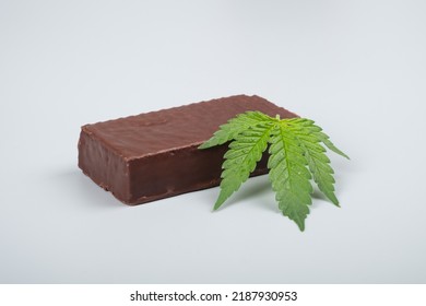 Chocolate Candy And Cannabis Leaf, Thc Sweets Drugs.