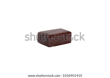 chocolate candy macro shot with nuts and delicious filling on white background