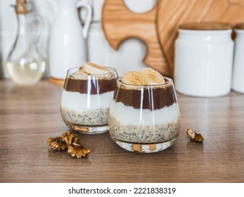 Chocolate Caramel Dessert With Chia Seeds And Banana